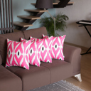 Pink - 18x18 4-piece Ikat Lumbar 12"x 20" & Square 18"x 18" Boho Throw Pillow Covers Sets