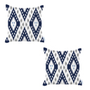 Navy Blue - 18x18 2-piece Ikat Lumbar 12"x 20" & Square 18"x 18" Boho Throw Pillow Covers Sets