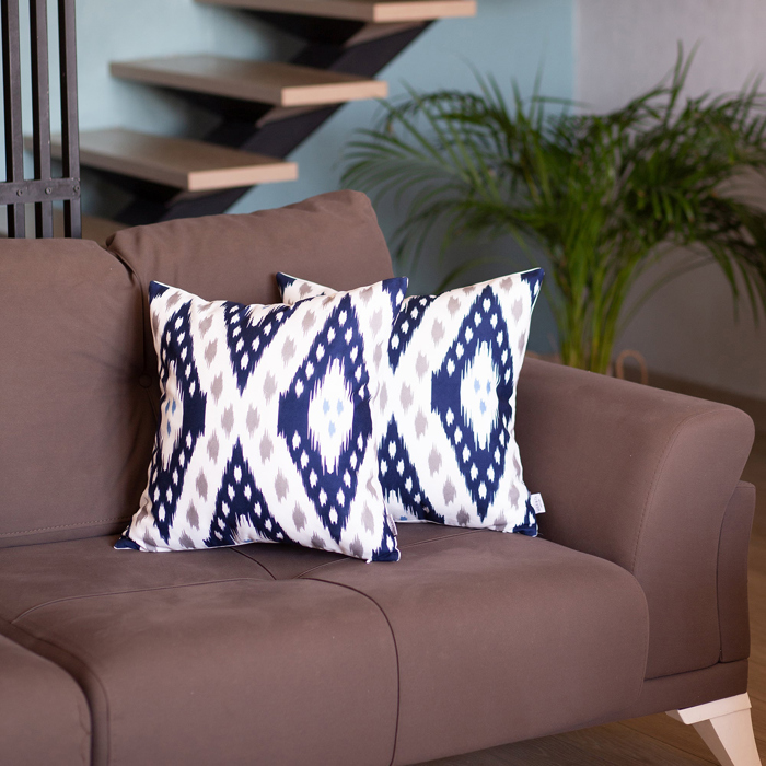 Ikat Lumbar 12"x 20" & Square 18"x 18" Boho Throw Pillow Covers Sets
