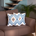 Blue - 18x18 2-piece Ikat Lumbar 12"x 20" & Square 18"x 18" Boho Throw Pillow Covers Sets