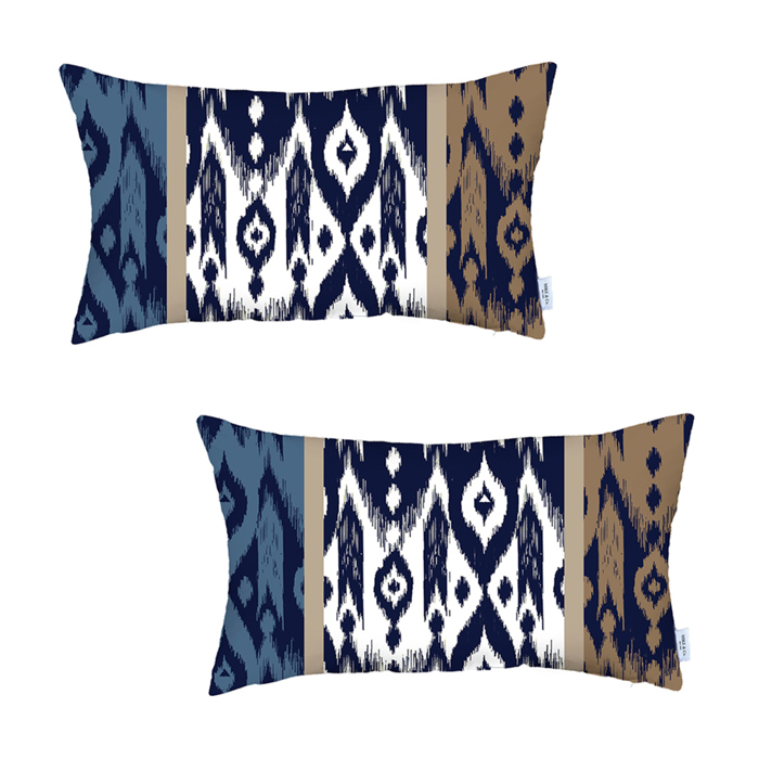 Ikat Lumbar 12"x 20" & Square 18"x 18" Boho Throw Pillow Covers Sets