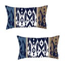 Brown; Blue - 12x20 2-piece Ikat Lumbar 12"x 20" & Square 18"x 18" Boho Throw Pillow Covers Sets