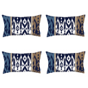 Brown; Blue - 12x20 4-piece Ikat Lumbar 12"x 20" & Square 18"x 18" Boho Throw Pillow Covers Sets