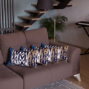 Brown; Blue - 12x20 4-piece Ikat Lumbar 12"x 20" & Square 18"x 18" Boho Throw Pillow Covers Sets