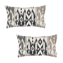 Beige - 12x20 2-piece Ikat Lumbar 12"x 20" & Square 18"x 18" Boho Throw Pillow Covers Sets
