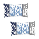 Blue; Navy Blue - 12x20 2-piece Ikat Lumbar 12"x 20" & Square 18"x 18" Boho Throw Pillow Covers Sets