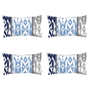 Blue; Navy Blue - 12x20 4-piece Ikat Lumbar 12"x 20" & Square 18"x 18" Boho Throw Pillow Covers Sets