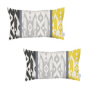 Gray; Yellow - 12x20 2-piece Ikat Lumbar 12"x 20" & Square 18"x 18" Boho Throw Pillow Covers Sets