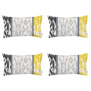 Gray; Yellow - 12x20 4-piece Ikat Lumbar 12"x 20" & Square 18"x 18" Boho Throw Pillow Covers Sets