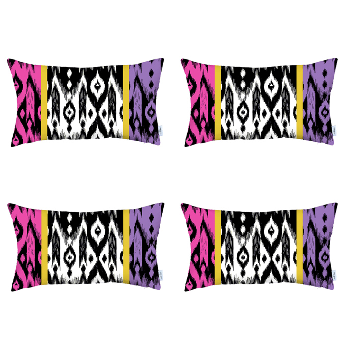Ikat Lumbar 12"x 20" & Square 18"x 18" Boho Throw Pillow Covers Sets