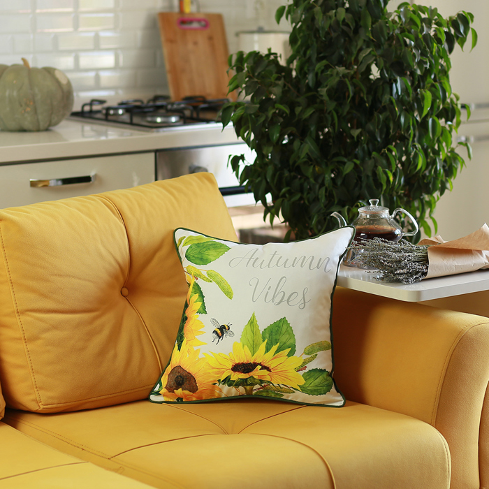 Decorative Fall Thanksgiving Throw Pillow Cover Sunflowers 18" x 18" Lumbar & Square for Couch, Bedding