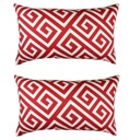 Red -12x20 2-piece Decorative Throw Pillow Cover Greek Key Square & Lumbar for Couch, Bedding