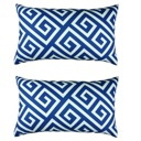 Blue - 12x20 2-piece Decorative Throw Pillow Cover Greek Key Square & Lumbar for Couch, Bedding