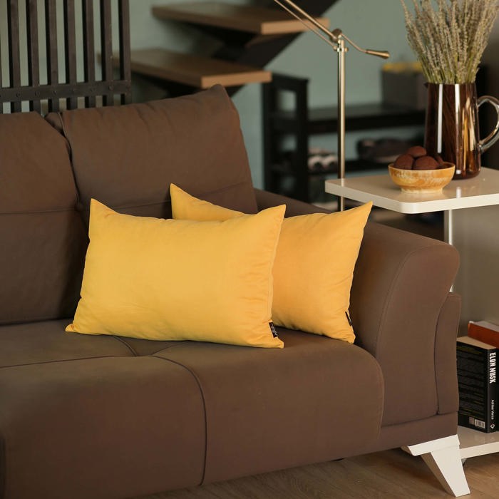 Honey Set of 2 Decorative Throw Pillow Cover Solid Color Lumbar & Square Pillowcase for Couch, Bedding