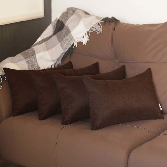Honey Set of 4 Decorative Throw Pillow Cover Solid Color Lumbar & Square Pillowcase for Couch, Bedding