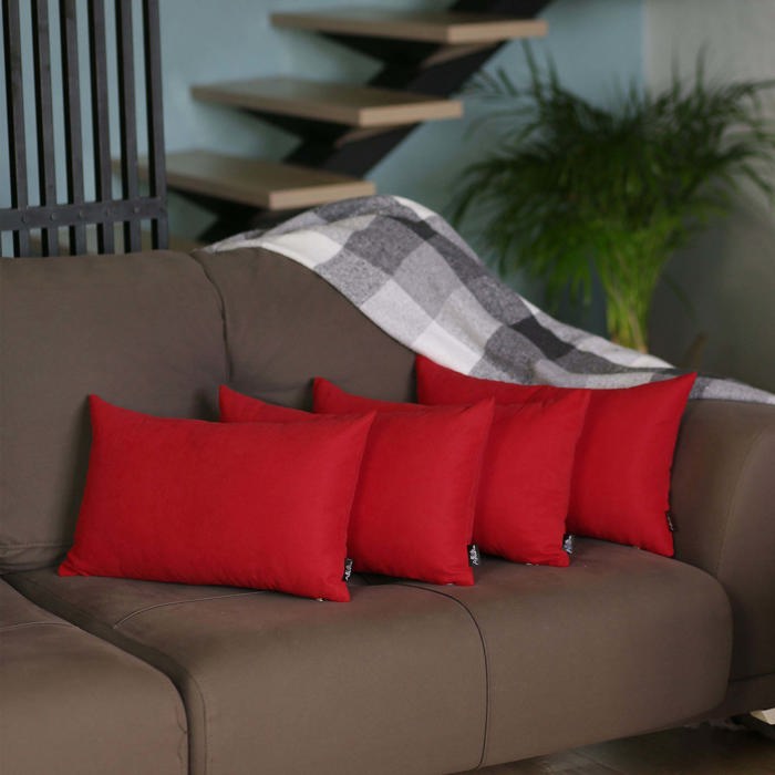 Honey Set of 4 Decorative Throw Pillow Cover Solid Color Lumbar & Square Pillowcase for Couch, Bedding
