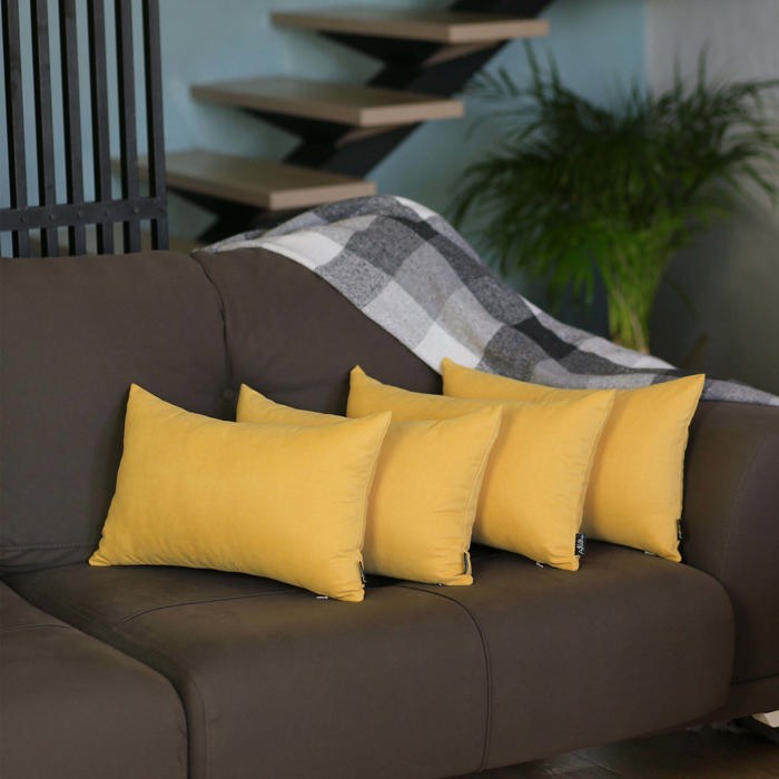 Honey Set of 4 Decorative Throw Pillow Cover Solid Color Lumbar & Square Pillowcase for Couch, Bedding