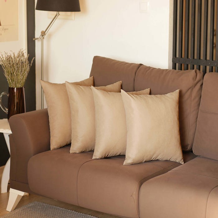 Honey Set of 4 Decorative Throw Pillow Cover Solid Color Lumbar & Square Pillowcase for Couch, Bedding