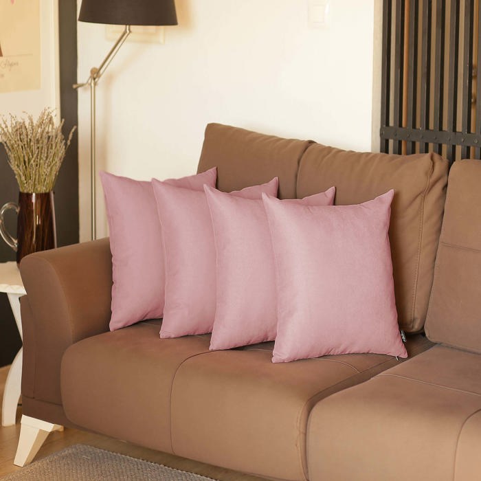 Honey Set of 4 Decorative Throw Pillow Cover Solid Color Lumbar & Square Pillowcase for Couch, Bedding