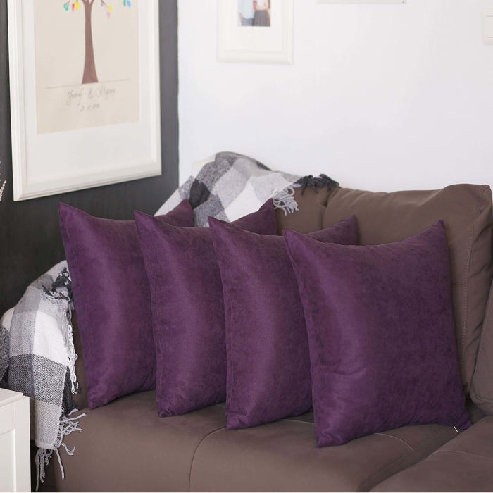 Honey Set of 4 Decorative Throw Pillow Cover Solid Color Lumbar & Square Pillowcase for Couch, Bedding