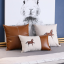 18X18" Single Country Embroidered Horse Boho Throw Pillow Cover Solid Beige & Brown Square & Lumbar for Couch, Bedding