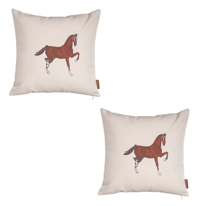 Country Embroidered Horse Boho Throw Pillow Cover Solid Beige & Brown Square & Lumbar for Couch, Bedding