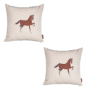 18X18" 2-piece Country Embroidered Horse Boho Throw Pillow Cover Solid Beige & Brown Square & Lumbar for Couch, Bedding