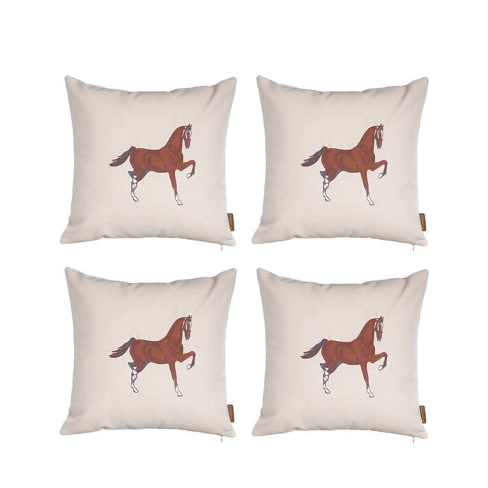 Country Embroidered Horse Boho Throw Pillow Cover Solid Beige & Brown Square & Lumbar for Couch, Bedding