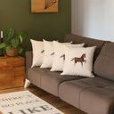 18X18" 4-piece Country Embroidered Horse Boho Throw Pillow Cover Solid Beige & Brown Square & Lumbar for Couch, Bedding