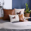 18X18" 4-piece Country Embroidered Horse Boho Throw Pillow Cover Solid Beige & Brown Square & Lumbar for Couch, Bedding