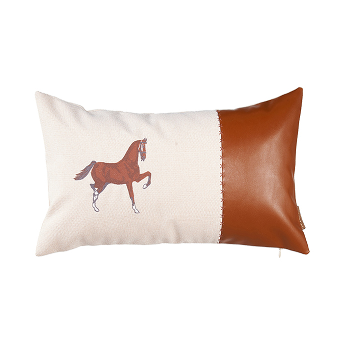 Country Embroidered Horse Boho Throw Pillow Cover Solid Beige & Brown Square & Lumbar for Couch, Bedding