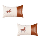 12X20" 2-piece Country Embroidered Horse Boho Throw Pillow Cover Solid Beige & Brown Square & Lumbar for Couch, Bedding