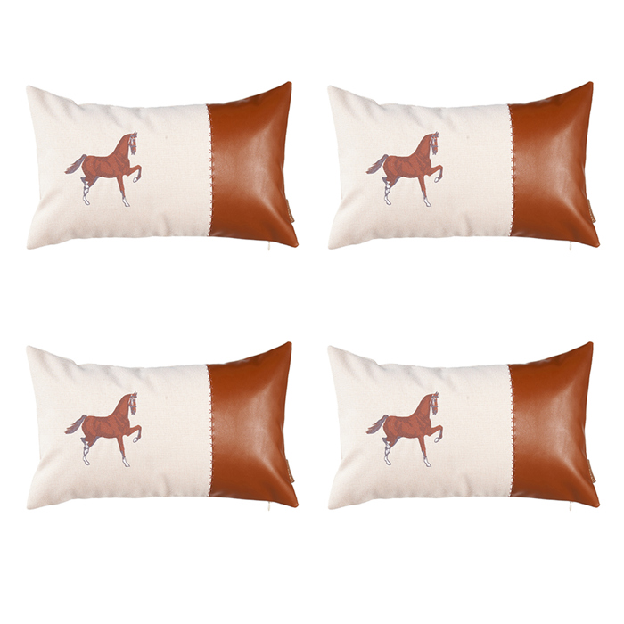 Country Embroidered Horse Boho Throw Pillow Cover Solid Beige & Brown Square & Lumbar for Couch, Bedding
