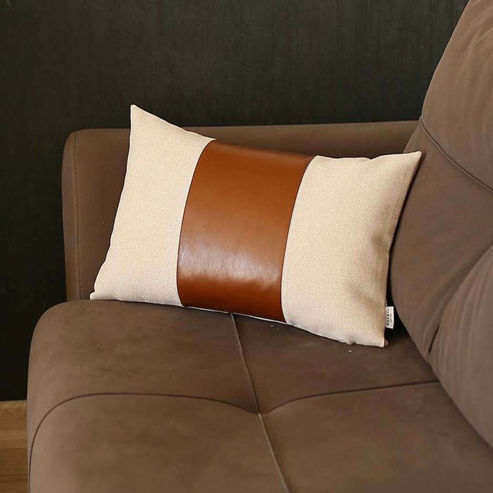 Country Embroidered Horse Mixed Boho Sets Throw Pillow Covers Vegan Faux Leather Solid Beige & Brown Square & Lumbar for Couch, Bedding