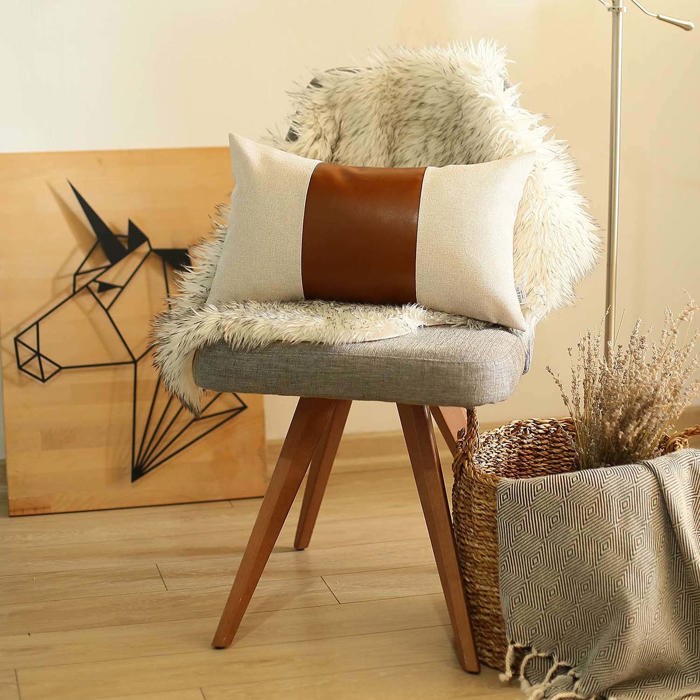 Country Embroidered Horse Mixed Boho Sets Throw Pillow Covers Vegan Faux Leather Solid Beige & Brown Square & Lumbar for Couch, Bedding