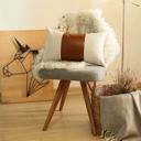 12X20" 4-piece Country Embroidered Horse Mixed Boho Sets Throw Pillow Covers Vegan Faux Leather Solid Beige & Brown Square & Lumbar for Couch, Bedding