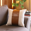 18X18" 2-piece Country Embroidered Horse Mixed Boho Sets Throw Pillow Covers Vegan Faux Leather Solid Beige & Brown Square & Lumbar for Couch, Bedding