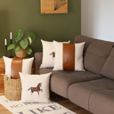 18X18" 4-piece Country Embroidered Horse Mixed Boho Sets Throw Pillow Covers Vegan Faux Leather Solid Beige & Brown Square & Lumbar for Couch, Bedding