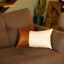 Brown & Ivory - 12x20 Single Boho Decorative Throw Pillow Cover Vegan Faux Leather Solid Lumbar & Square for Couch, Bedding