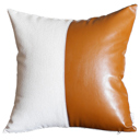 Brown & Ivory - 17x17 Single Boho Decorative Throw Pillow Cover Vegan Faux Leather Solid Lumbar & Square for Couch, Bedding