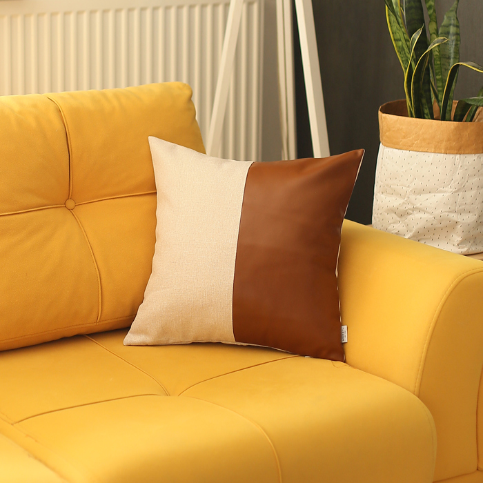 Boho Decorative Throw Pillow Cover Vegan Faux Leather Solid Lumbar & Square for Couch, Bedding