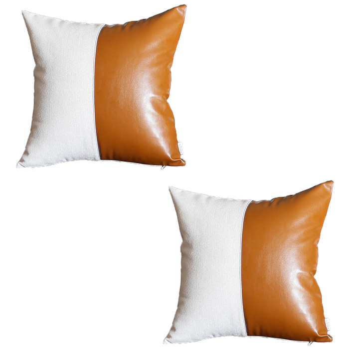 Boho Decorative Throw Pillow Cover Vegan Faux Leather Solid Lumbar & Square for Couch, Bedding