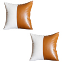 Brown & Ivory - 17x17 2-piece Boho Decorative Throw Pillow Cover Vegan Faux Leather Solid Lumbar & Square for Couch, Bedding