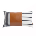 Brown & Ivory - 12x20 Single Boho Decorative Throw Pillow Cover Vegan Faux Leather Geometric Lumbar & Square for Couch, Bedding