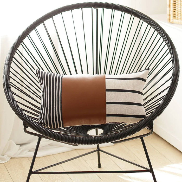 Boho Decorative Throw Pillow Cover Vegan Faux Leather Geometric Lumbar & Square for Couch, Bedding