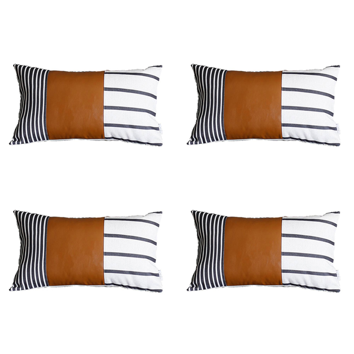 Boho Decorative Throw Pillow Cover Vegan Faux Leather Geometric Lumbar & Square for Couch, Bedding