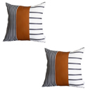 Brown & Ivory - 20x20 2-piece Boho Decorative Throw Pillow Cover Vegan Faux Leather Geometric Lumbar & Square for Couch, Bedding