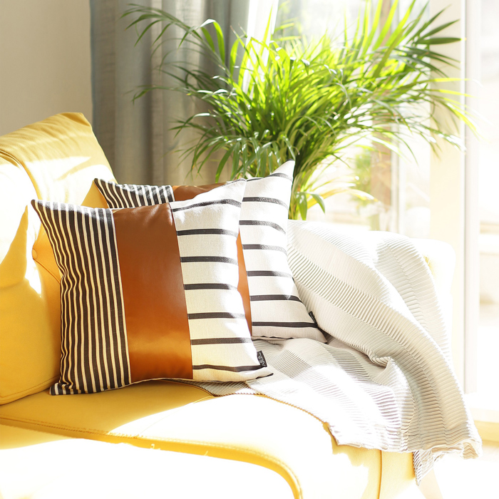 Boho Decorative Throw Pillow Cover Vegan Faux Leather Geometric Lumbar & Square for Couch, Bedding