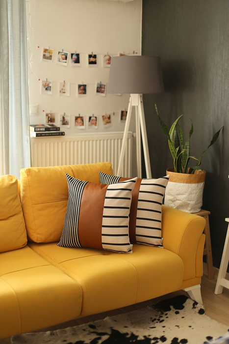 Boho Decorative Throw Pillow Cover Vegan Faux Leather Geometric Lumbar & Square for Couch, Bedding