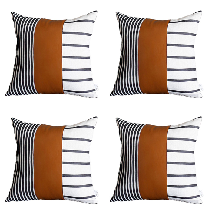Boho Decorative Throw Pillow Cover Vegan Faux Leather Geometric Lumbar & Square for Couch, Bedding